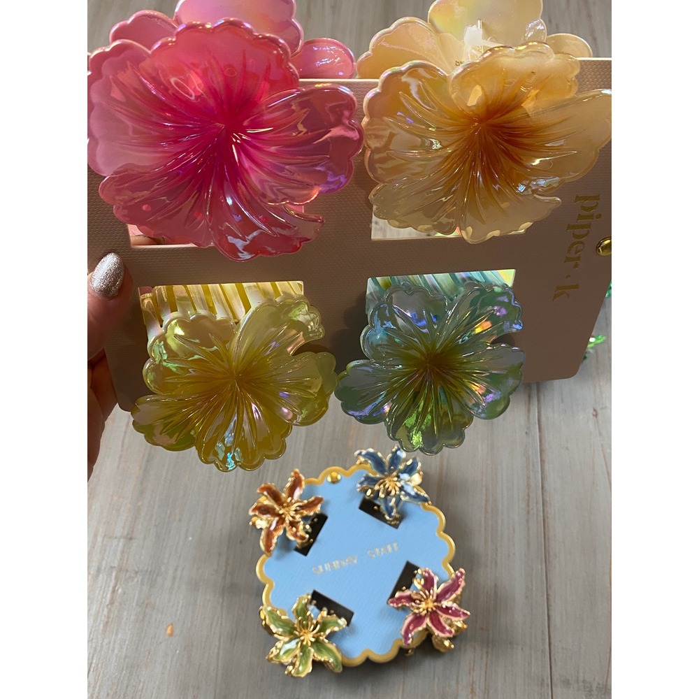 Piper K Sunday State Hair Claw Clip Bundle Floral Hibiscus St Patricks Day NEW - Picture 6 of 9